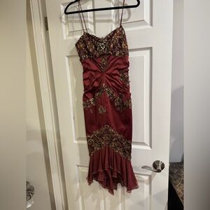 Julian Joyce Burgundy Dress with Gold Embellishments